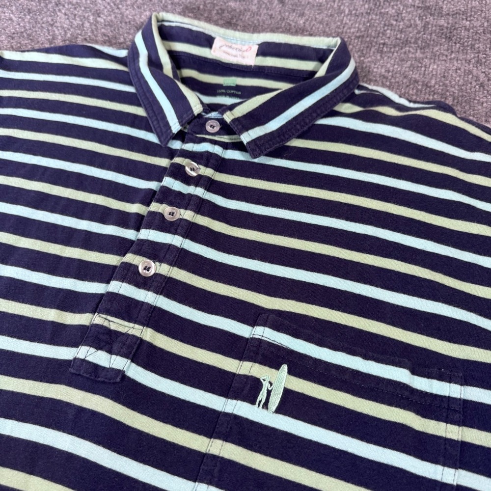 Johnnie-O Polo Shirt Mens XXL Captain Fun Striped Cotton Short Sleeve Navy Blue